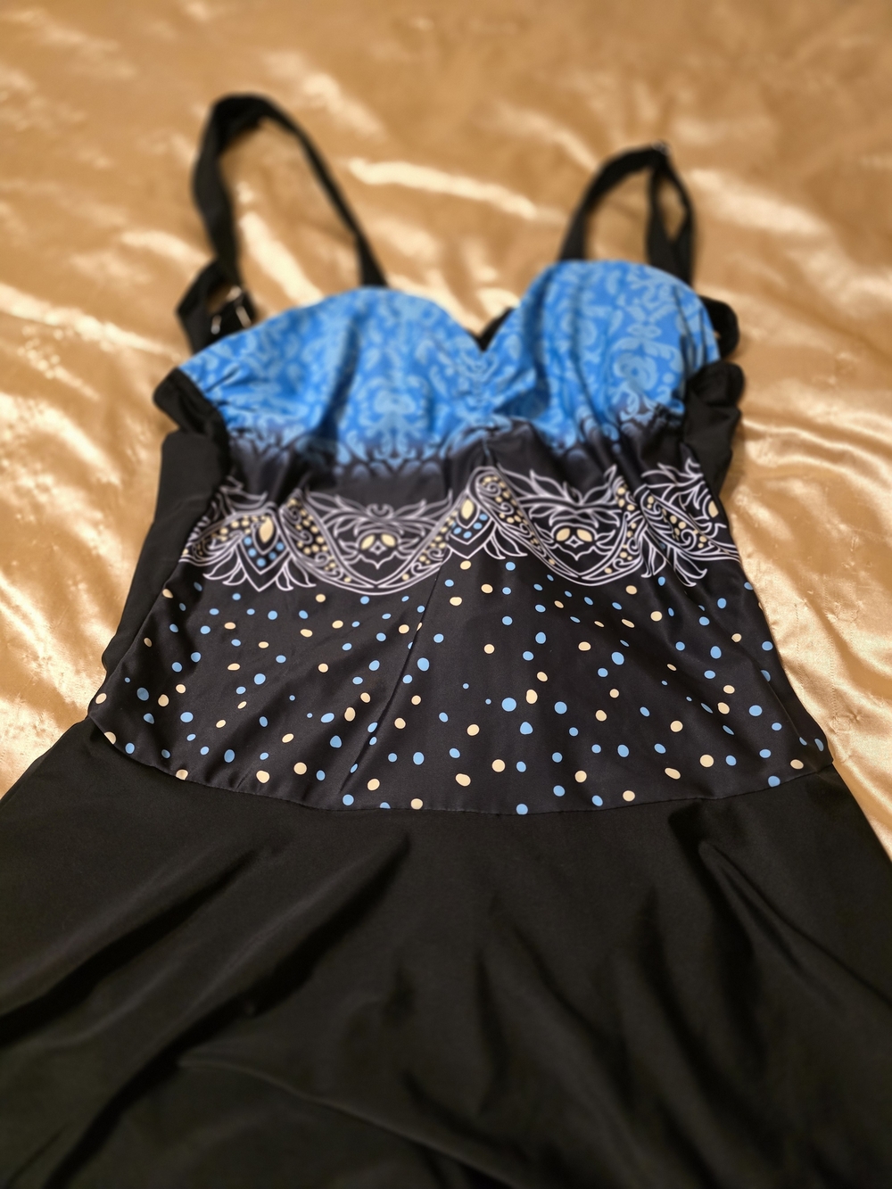 Blue & Black Women's Tankini Swim Dress
